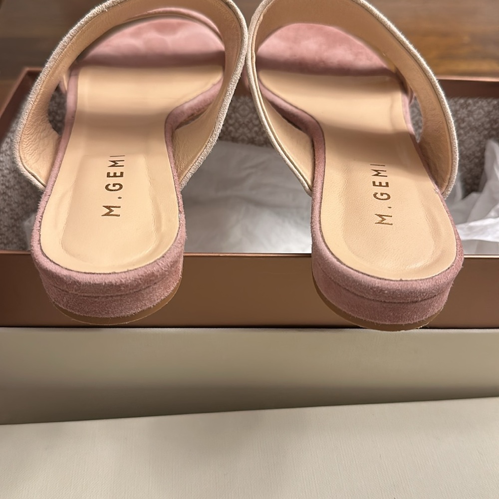 M. Gemi Two-Tone Pink and Beige Suede Slide Sandals - Picture 4 of 8